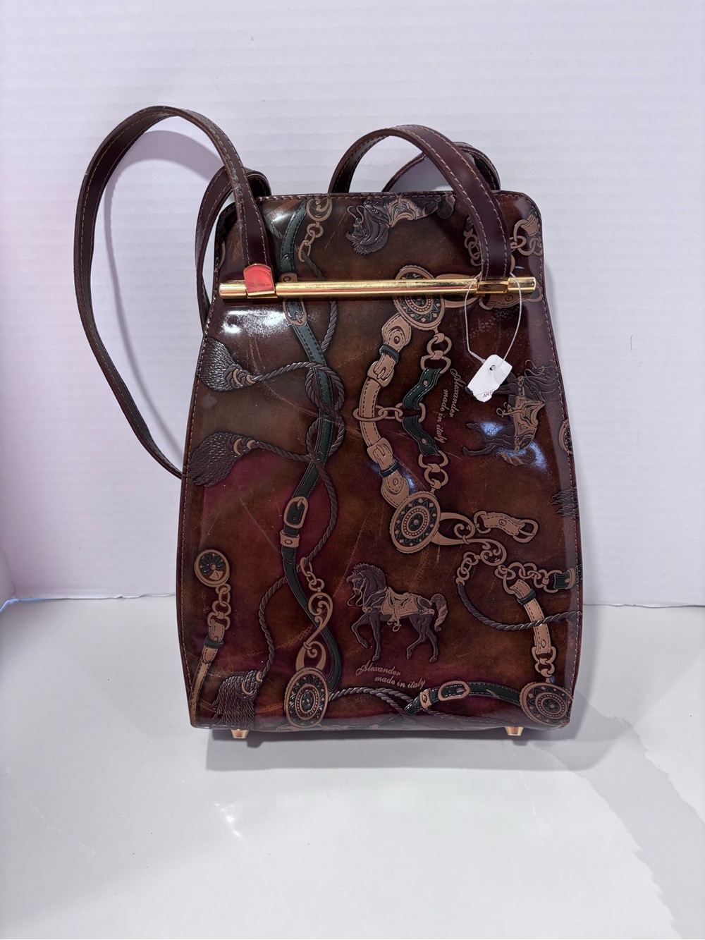Alexander Made in Italy Leather Equestrian Shoulder Bag Snap Closure